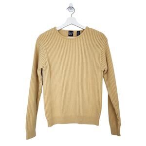 Vintage 90s Yellow Knit Long Sleeve Cotton Crew Neck Sweater L